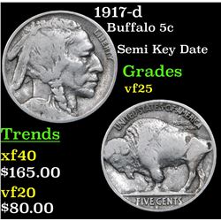 1917-d Buffalo Nickel 5c Grades vf+