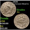 Image 1 : 1826 Coronet Head Large Cent 1c Grades f+