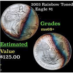 2003 Rainbow Toned Silver Eagle Dollar $1 Grades Gem++ Unc