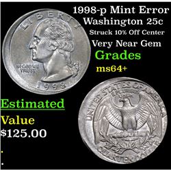 1998-p Mint Error Washington Quarter 25c Grades Choice+ Unc