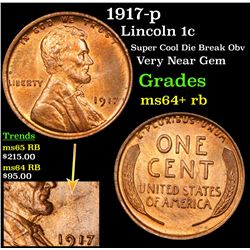 1917-p Lincoln Cent 1c Grades Choice+ Unc RB