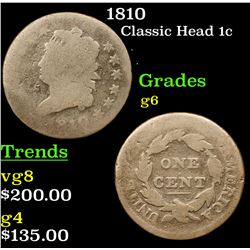 1810 Classic Head Large Cent 1c Grades g+