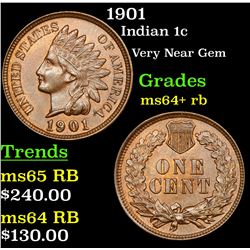 1901 Indian Cent 1c Grades Choice+ Unc RB