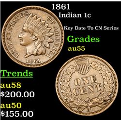 1861 Indian Cent 1c Grades Choice AU