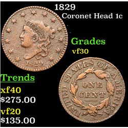 1829 Coronet Head Large Cent 1c Grades vf++