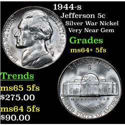 1944-s Jefferson Nickel 5c Grades Choice Unc+ 5fs