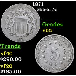1871 Shield Nickel 5c Grades vf++