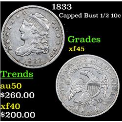 1833 Capped Bust Half Dime 1/2 10c Grades xf+