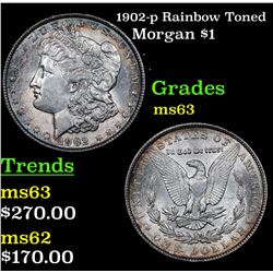 1902-p Rainbow Toned Morgan Dollar $1 Grades Select Unc