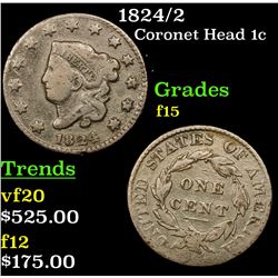 1824/2 Coronet Head Large Cent 1c Grades f+
