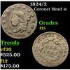 Image 1 : 1824/2 Coronet Head Large Cent 1c Grades f+