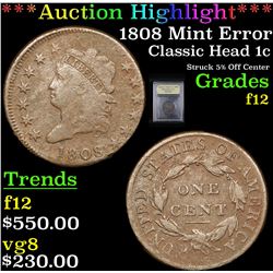 ***Auction Highlight*** 1808 Mint Error Classic Head Large Cent 1c Graded f, fine By USCG (fc)