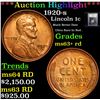 Image 1 : ***Auction Highlight*** 1920-s Lincoln Cent 1c Graded Select+ Unc RD By USCG (fc)