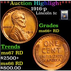 ***Auction Highlight*** 1916-p Lincoln Cent 1c Graded GEM++ RD By USCG (fc)