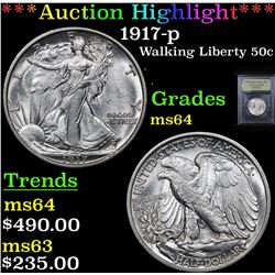 ***Auction Highlight*** 1917-p Walking Liberty Half Dollar 50c Graded Choice Unc By USCG (fc)