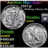 Image 1 : ***Auction Highlight*** 1917-p Walking Liberty Half Dollar 50c Graded Choice Unc By USCG (fc)