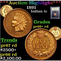 ***Auction Highlight*** 1891 Indian Cent 1c Graded Gem+= Proof Red By USCG (fc)