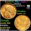 Image 1 : ***Auction Highlight*** 1924-p Lincoln Cent 1c Graded Gem+ Unc RD By USCG (fc)