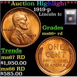 ***Auction Highlight*** 1919-p Lincoln Cent 1c Graded GEM++ RD By USCG (fc)