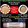 Image 1 : Mixed small cents 1c orig shotgun roll, 1917-d Wheat Cent, 1886 Ty II Flying Eagle Cent other end