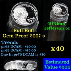 Proof 2007-s Jefferson nickel 5c roll, 40 pieces (fc)