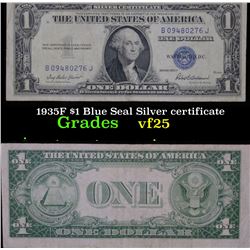 1935F $1 Blue Seal Silver certificate Grades vf+