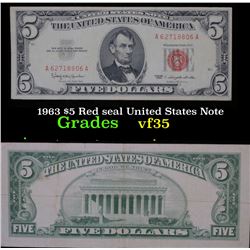 1963 $5 Red seal United States Note . . Grades vf++