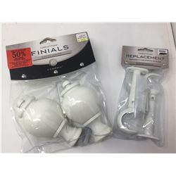 Set of White Finials and Adjustable Brackets