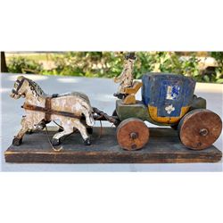 FOLK ART TOY - WOOD HORSE CARRIAGE - 1929