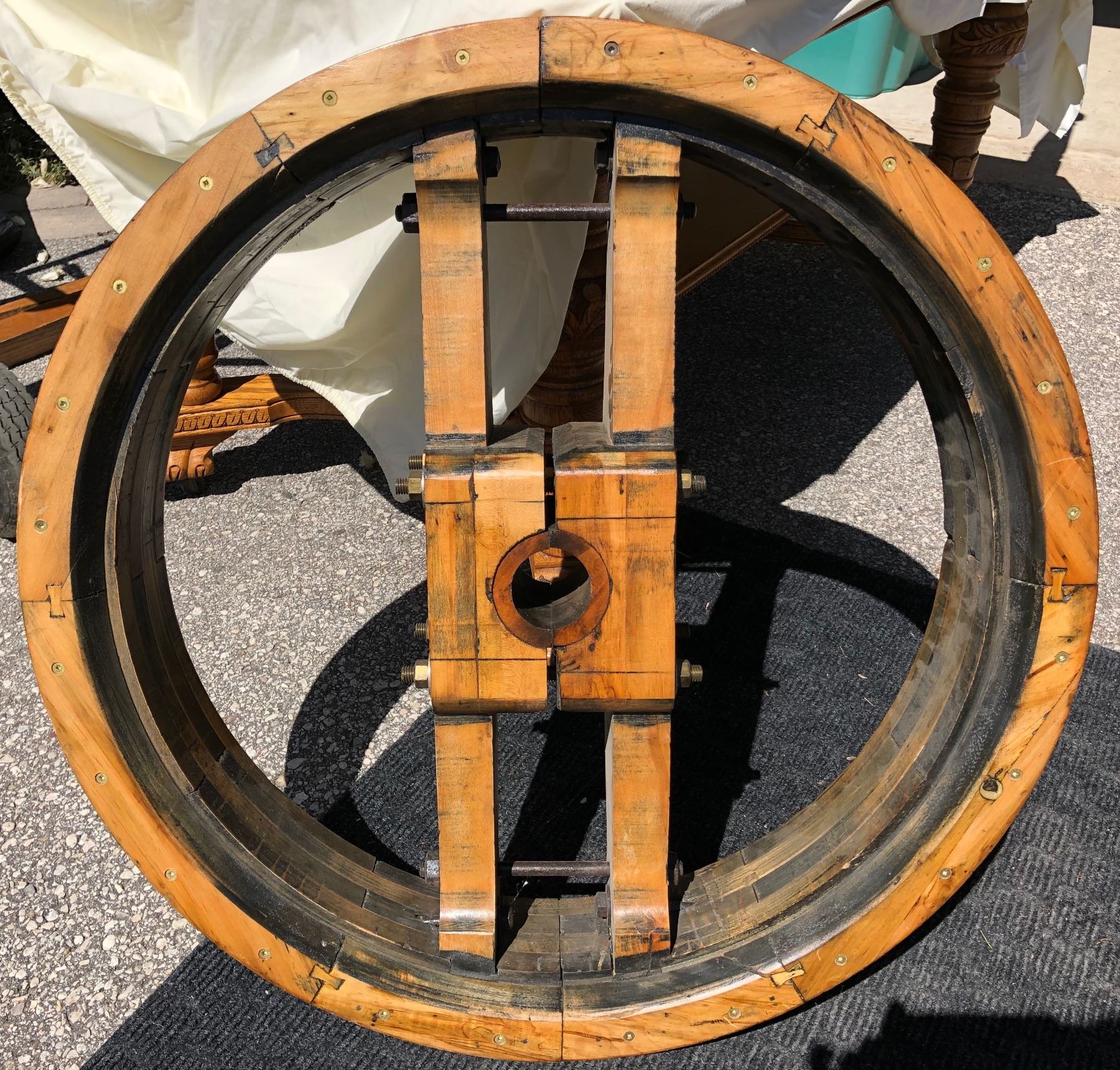 LARGE ANTIQUE WOODEN PULLEY