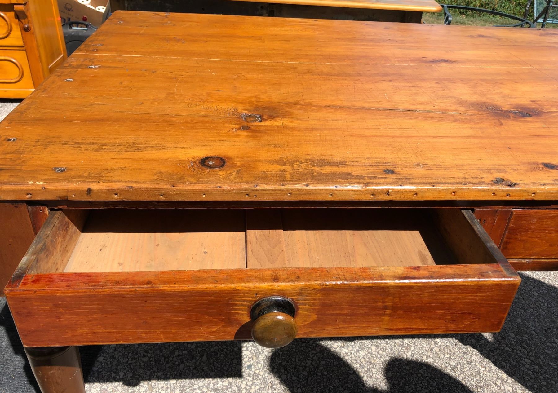 ANTIQUE PINE KITCHEN TABLE WITH CUTLERY DRAWERS