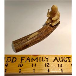 INUIT SOAPSTONE / ANTLER SCULPTURE - THE FISHERMAN