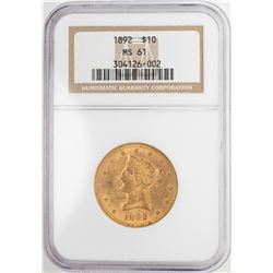 1892 $10 Liberty Head Eagle Gold Coin NGC MS61