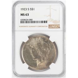1923-S $1 Peace Silver Dollar Coin NGC MS63