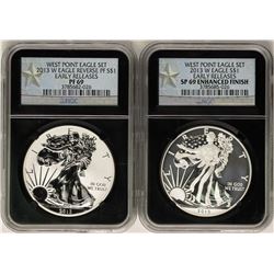 2013-W $1 Proof American Eagle Coins NGC PF69 & SP69 Enhanced Finish West Point Set