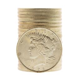 Roll of (20) Brilliant Uncirculated 1922 $1 Peace Silver Dollar Coins