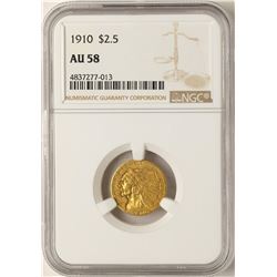 1910 $2 1/2 Indian Head Quarter Eagle Gold Coin AU58