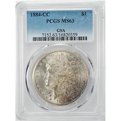 1884-CC $1 Morgan Silver Dollar Coin PCGS MS63 GSA