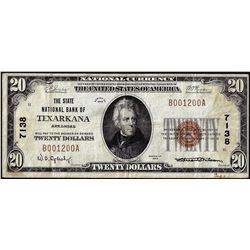 1929 $20 First NB of Texarkana, Arkansas CH# 7138 National Currency Note