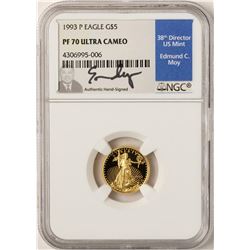 1993-P $5 American Gold Eagle Proof Coin NGC PF70 W/Edmund C. Moy Signature