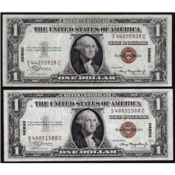 Lot of (2) 1935A $1 Hawaii WWII Emergency Issue Silver Certificate Notes