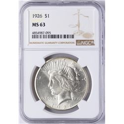1926 $1 Peace Silver Dollar Coin NGC MS63