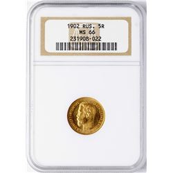 1902 Russia 5 Roubles Gold Coin NGC MS66