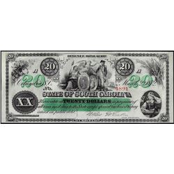 1872 $20 State of South Carolina Revenue Bond Obsolete Note