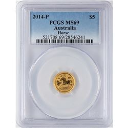 2014-P Australia $5 Horse Gold Coin PCGS MS69
