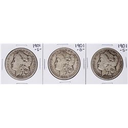 Lot of (3) 1901-S $1 Morgan Silver Dollar Coins