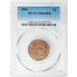 1866 Two Cent Piece Coin PCGS MS64RB