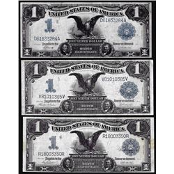 Lot of (3) 1899 $1 Black Eagle Silver Certificate Notes