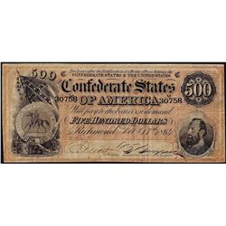 1864 $500 Confederate States of America Note