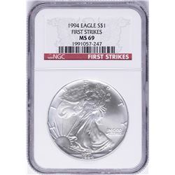 1994 $1 American Silver Eagle Coin NGC MS69 First Strikes